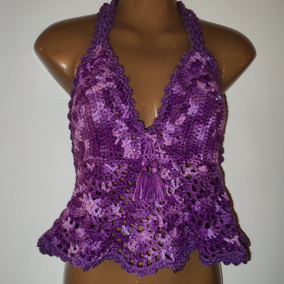 Hand Crafted Tops - Hand Crochet Boho Festival Halter Boho Bodice Top